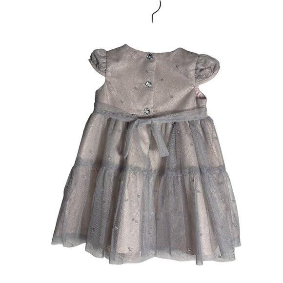 Bonnie Baby Pink & Silver Floral Embroidered Tulle Dress With Bloomers Size 18M - Picture 4 of 6